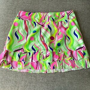 Tzu Tzu Ruffle Golf Skort ~ Only worn 1 time ~ Sz Small ~ Green/Pink/Yellow